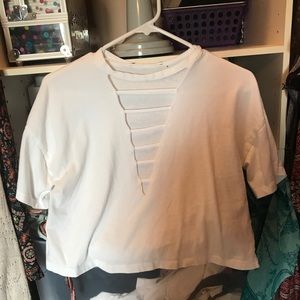 White crop top with cut outs